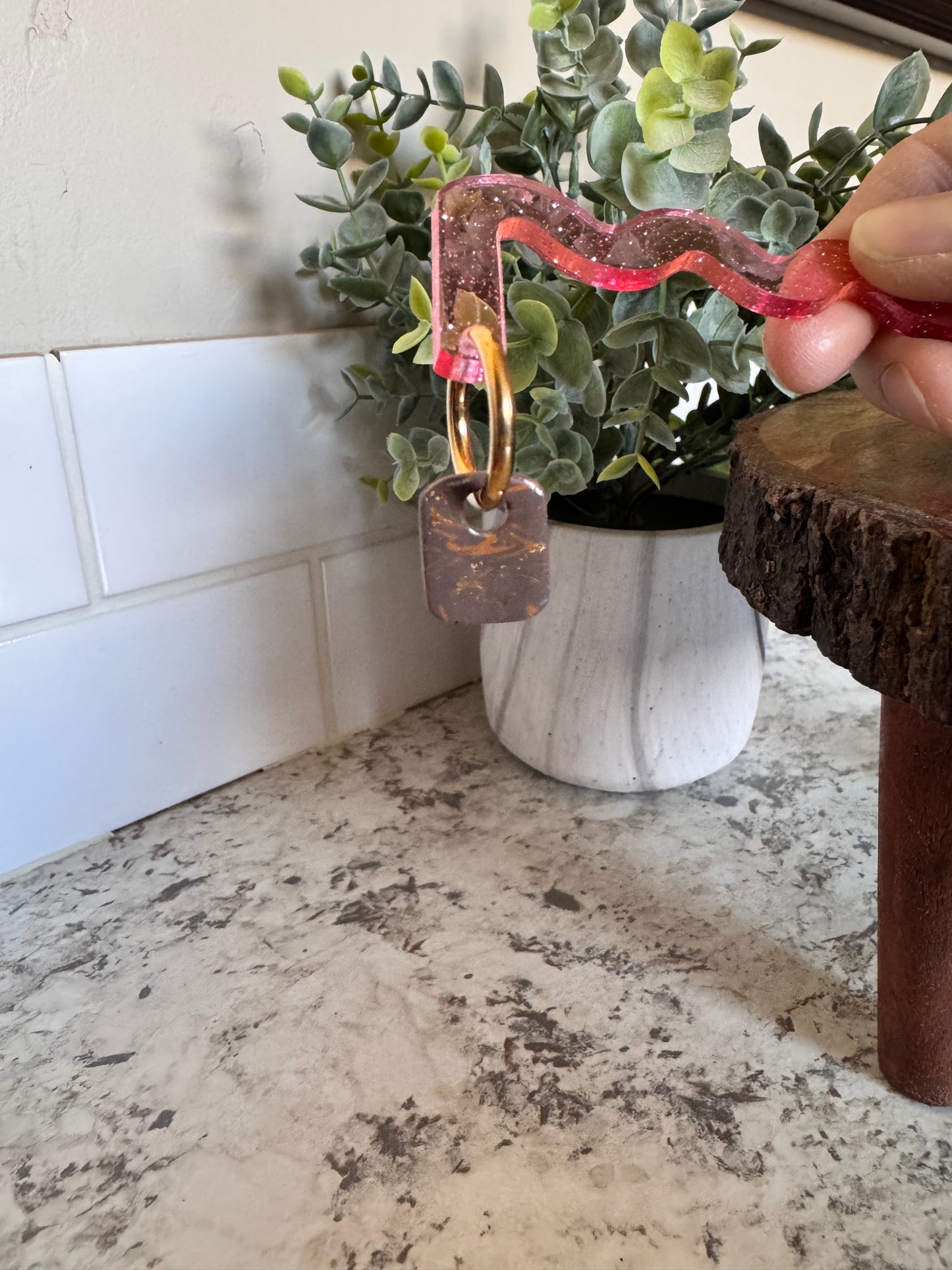 Brown & Orange Marble Lever Back Hoop Charms