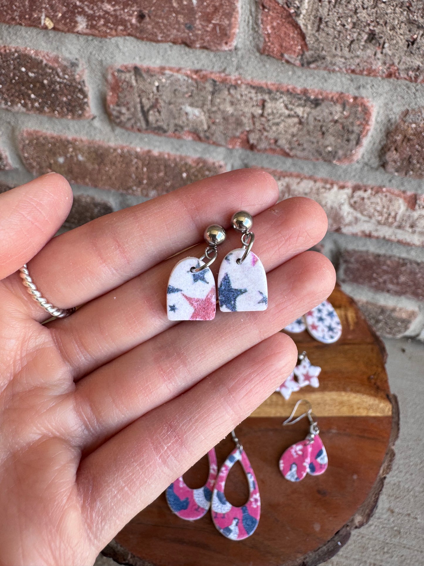 Red White & Blue Clay Earrings
