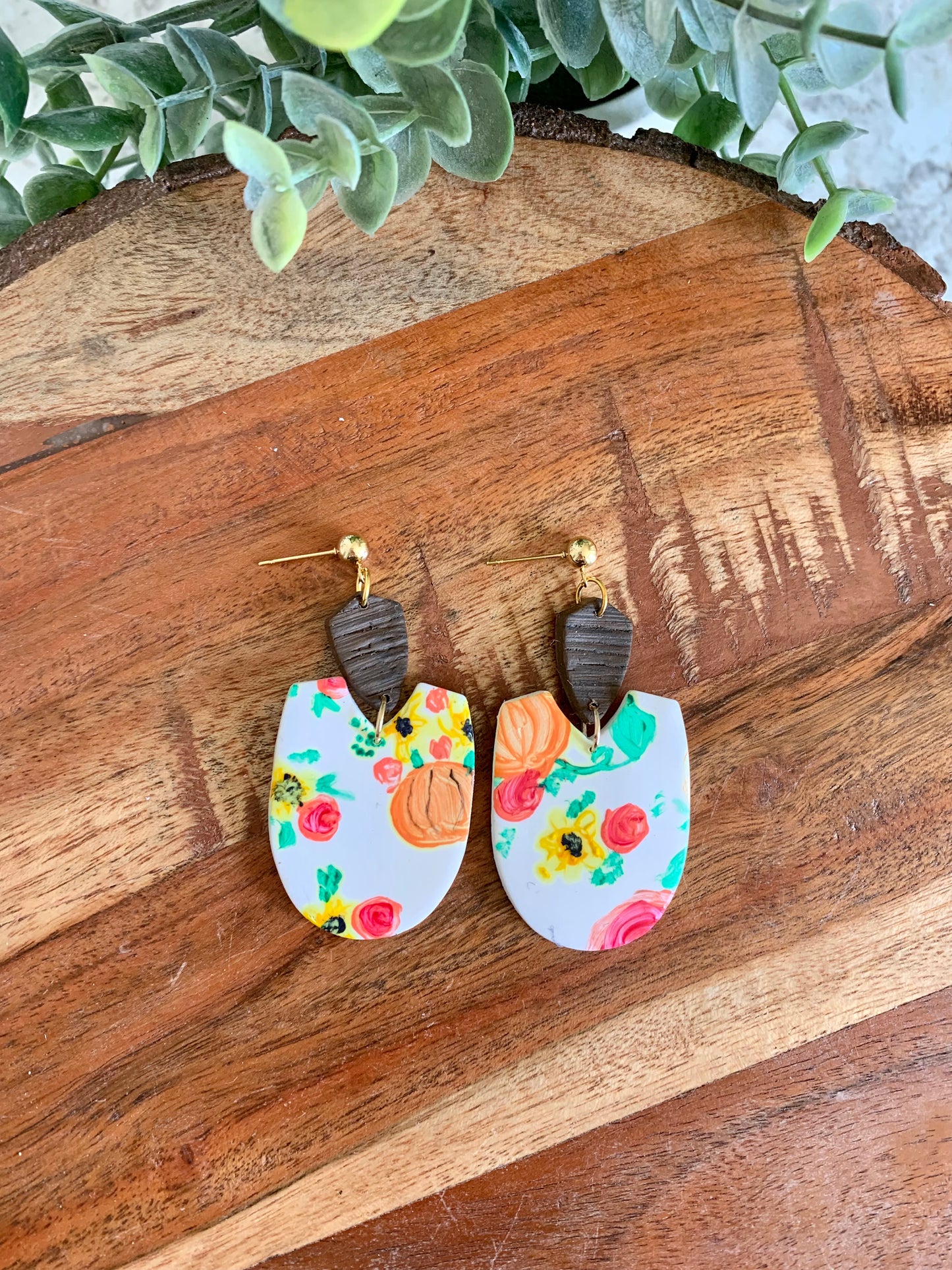 Hand Painted Fall Floral Earrings