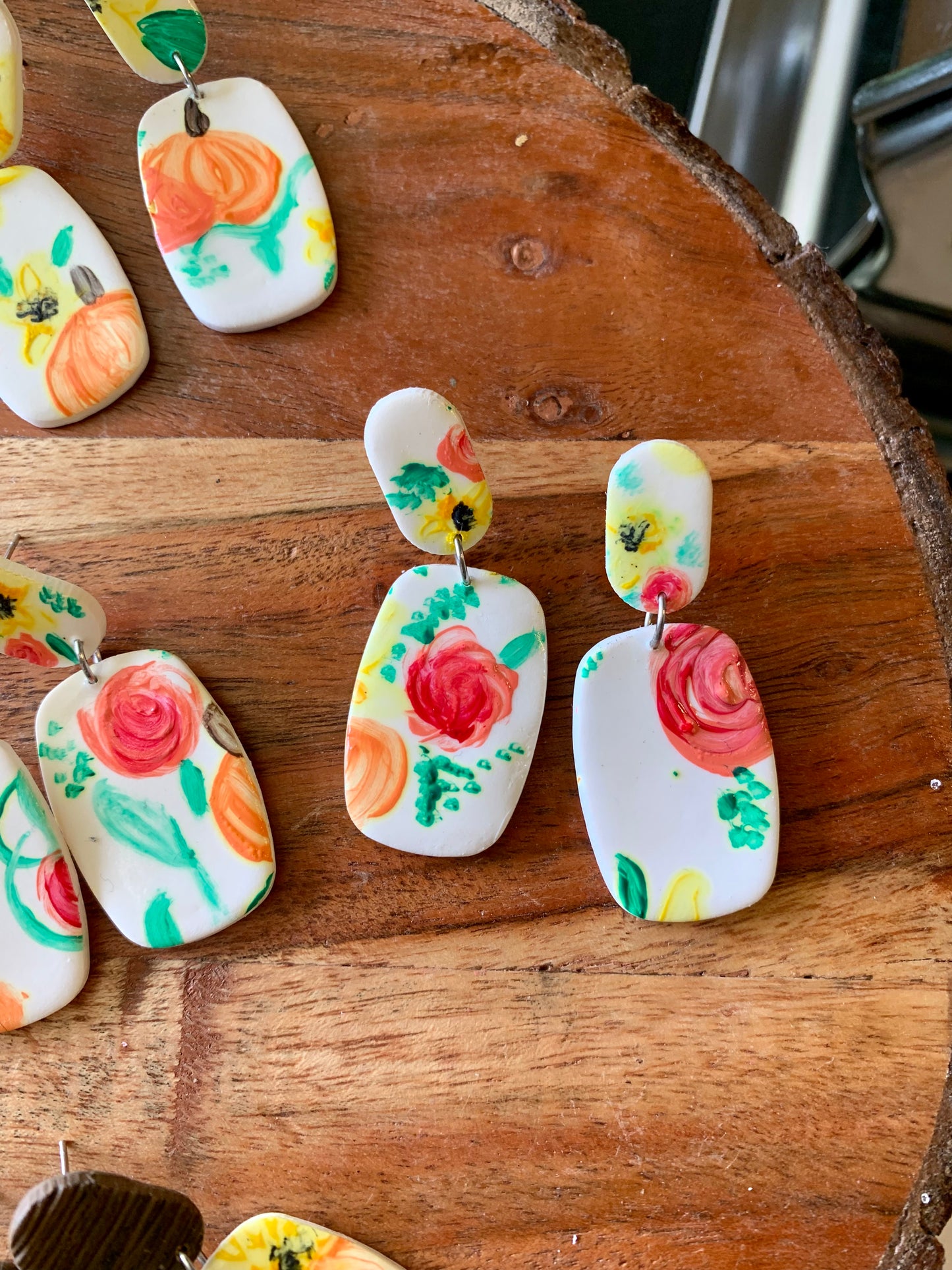 Hand Painted Fall Floral Earrings
