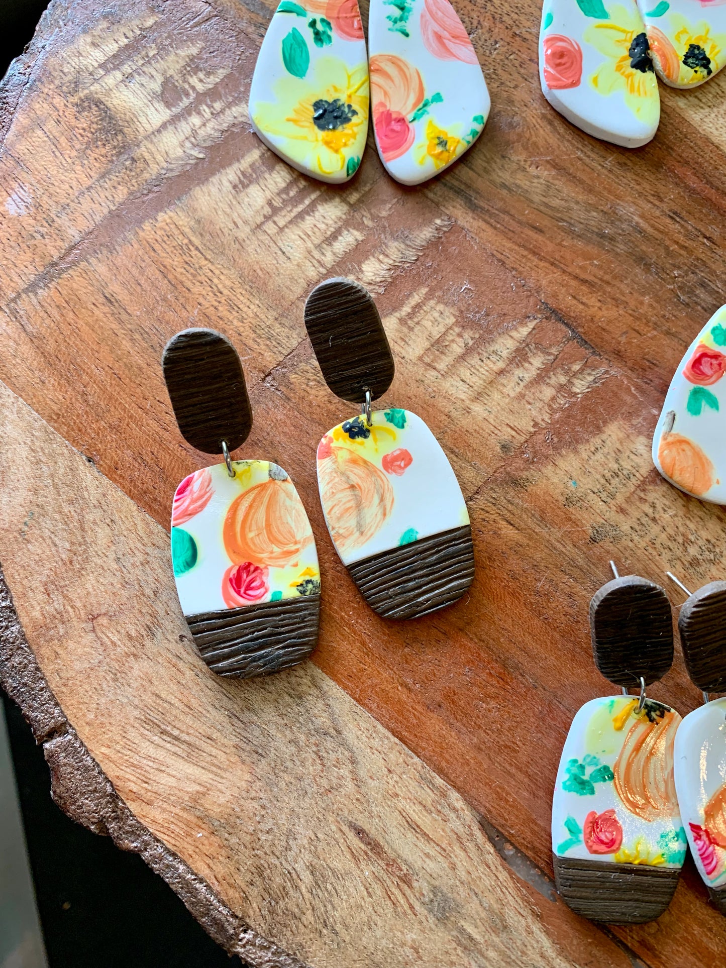 Hand Painted Fall Floral Earrings