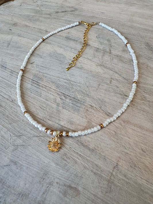 Ivory + Gold Sunflower Seed Bead Necklace