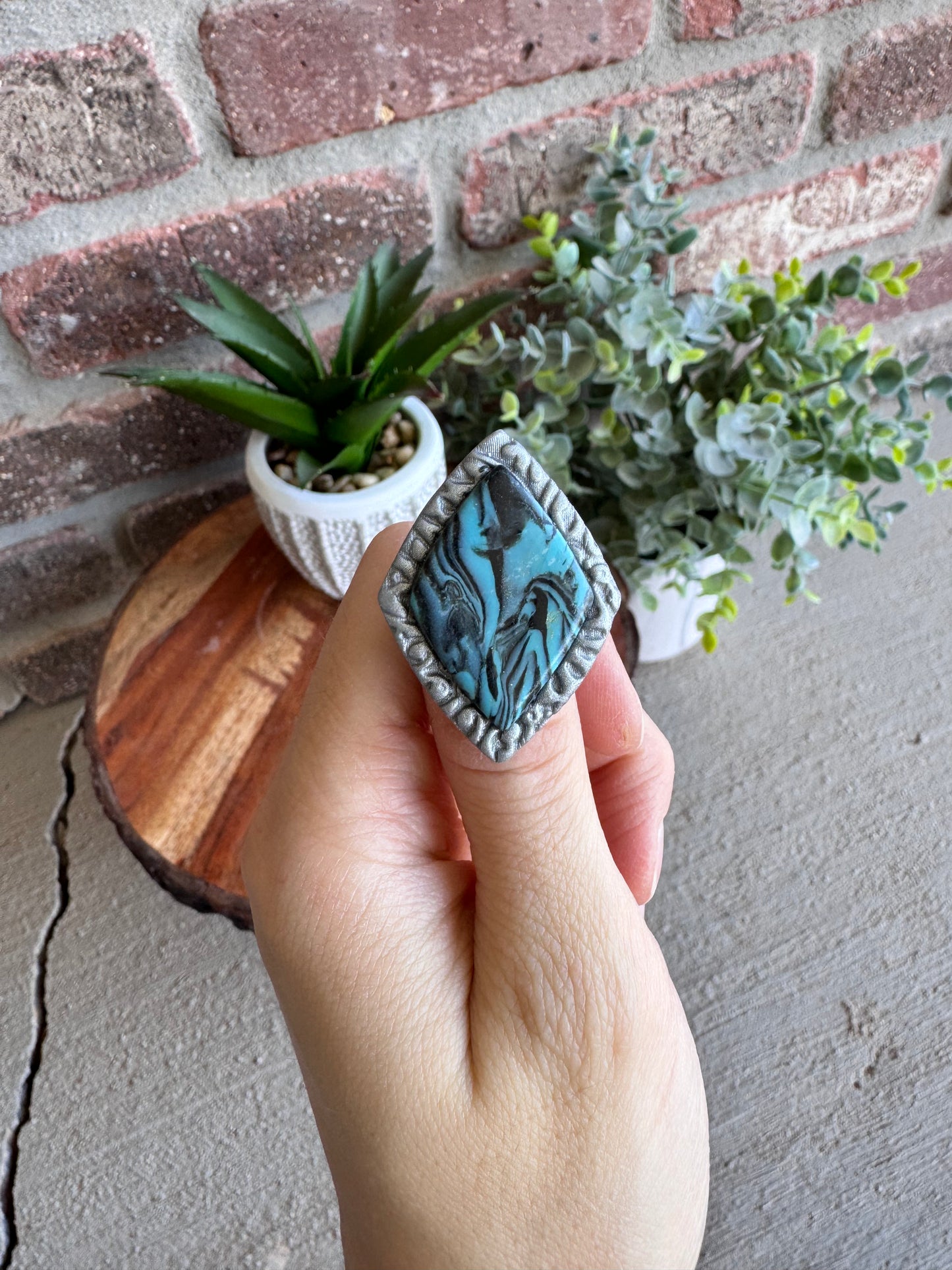Marbled Diamond Adjustable Ring