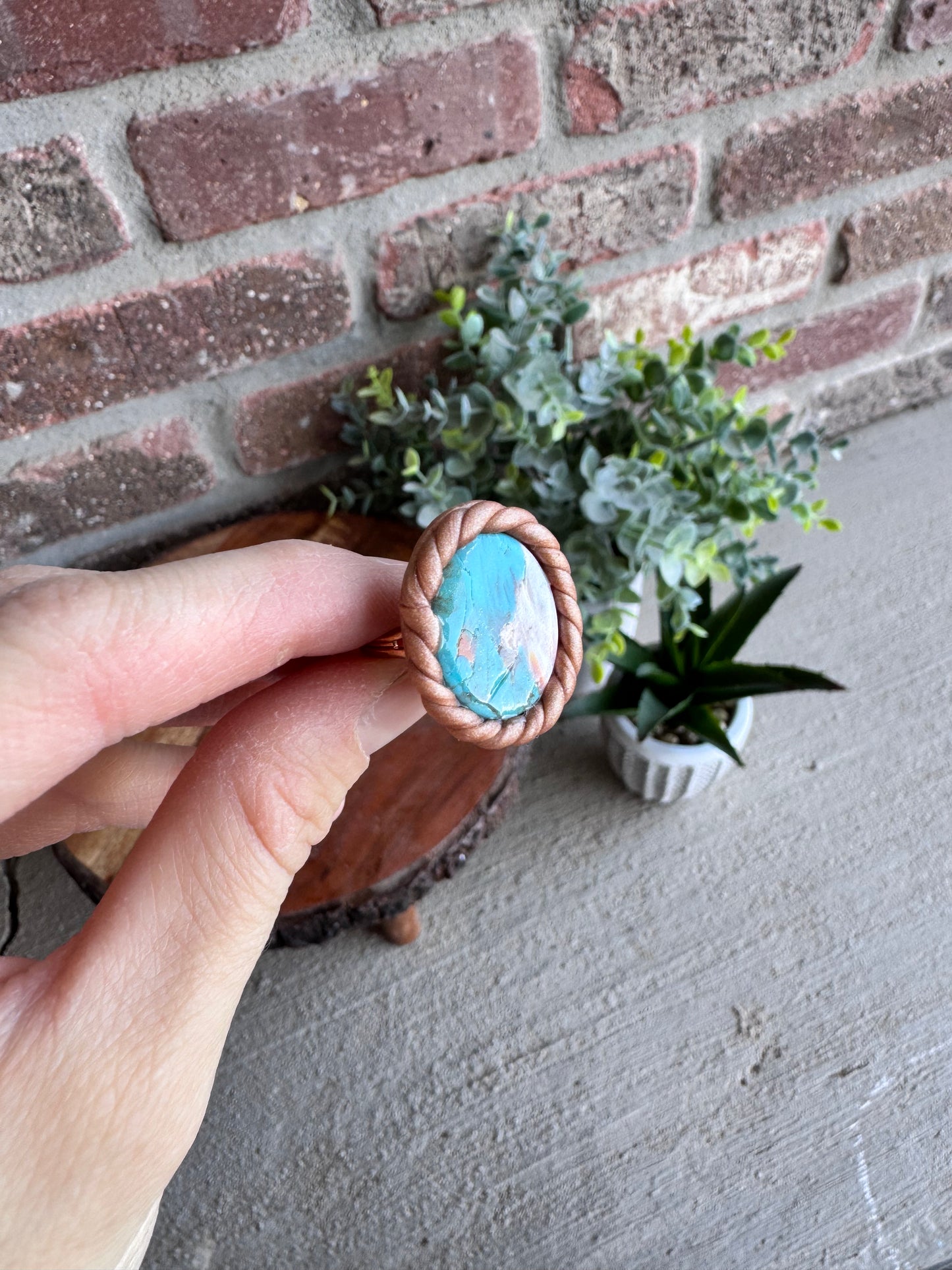 Clay Marbled Turquoise Adjustable Rings