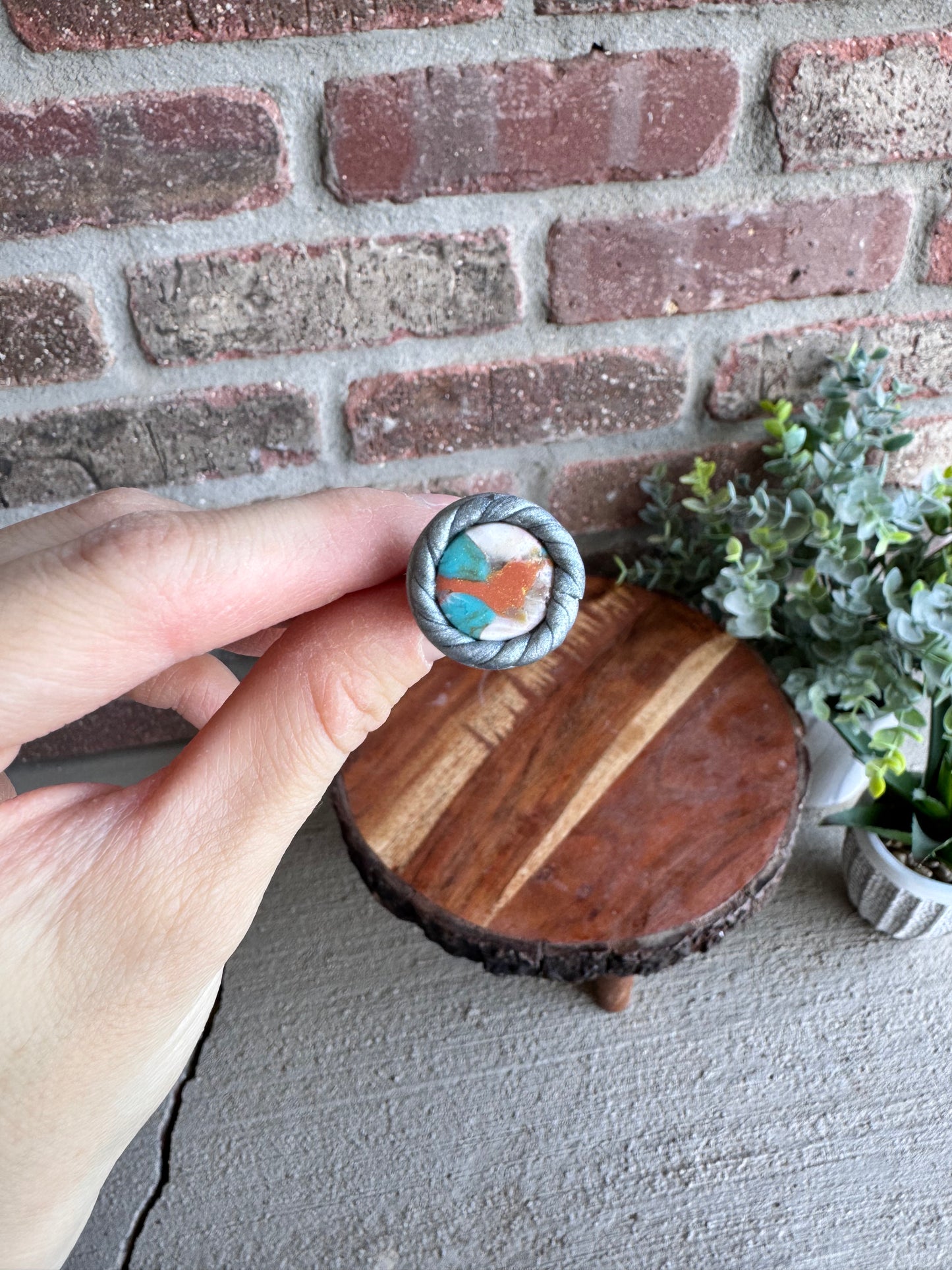 Clay Marbled Turquoise Adjustable Rings