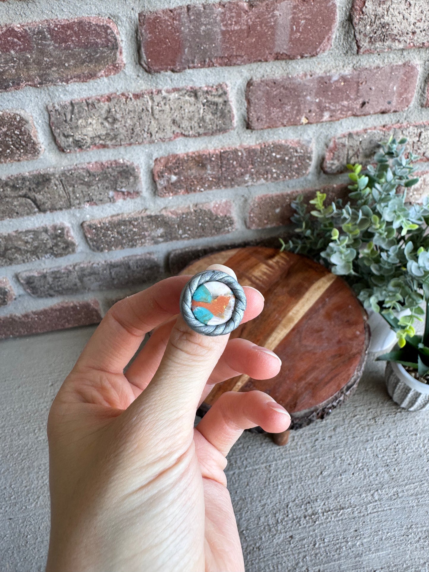Clay Marbled Turquoise Adjustable Rings