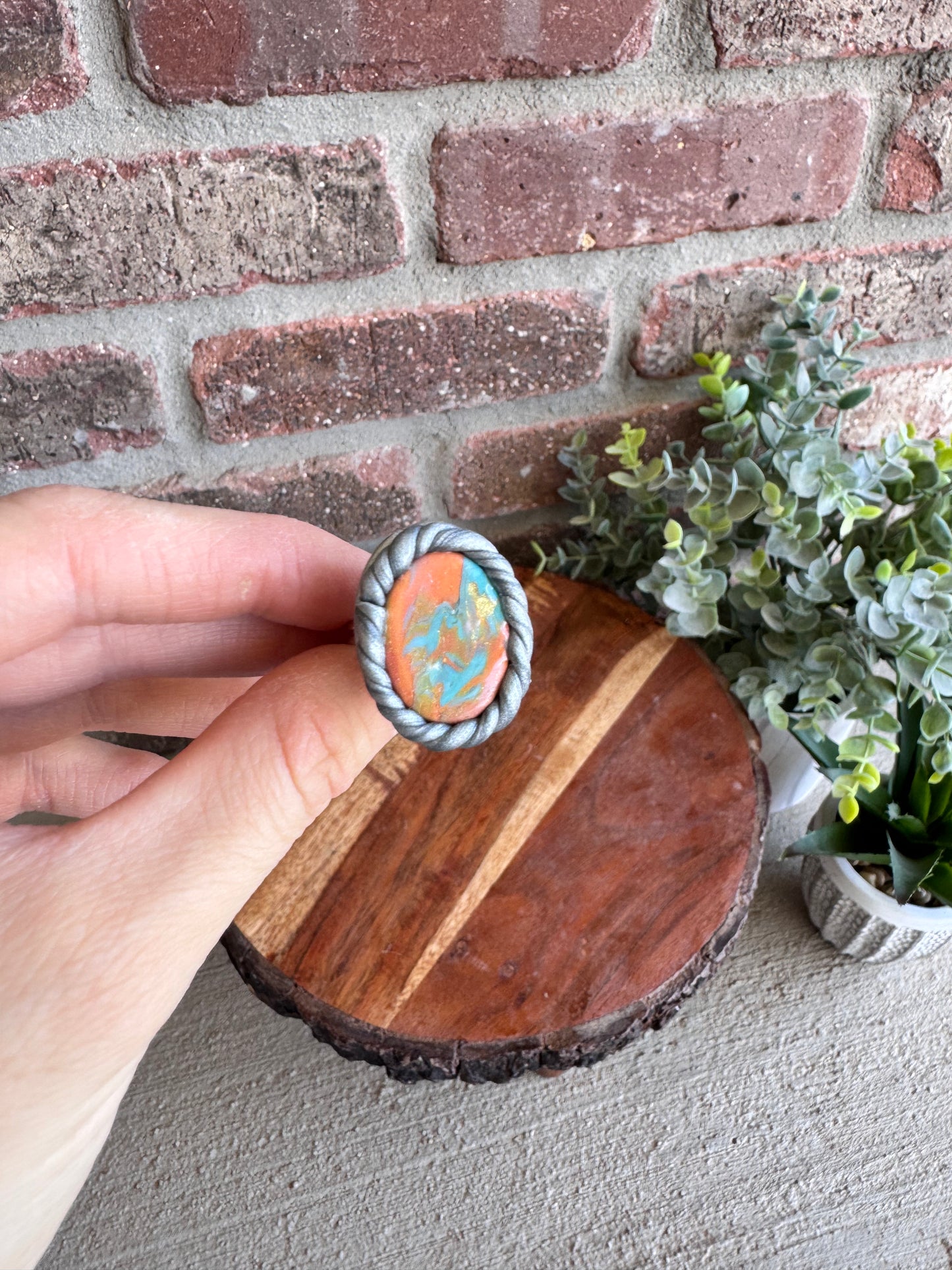 Clay Marbled Turquoise Adjustable Rings