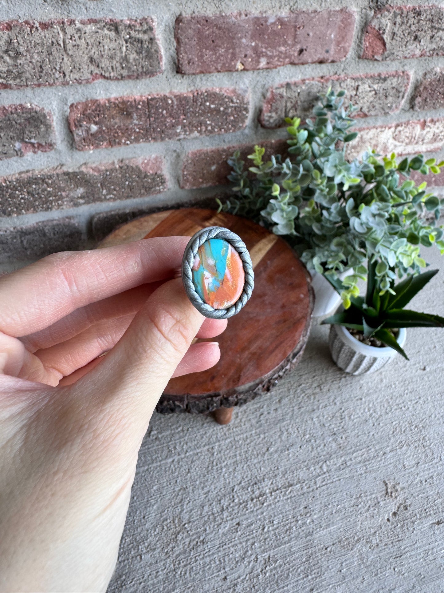 Clay Marbled Turquoise Adjustable Rings