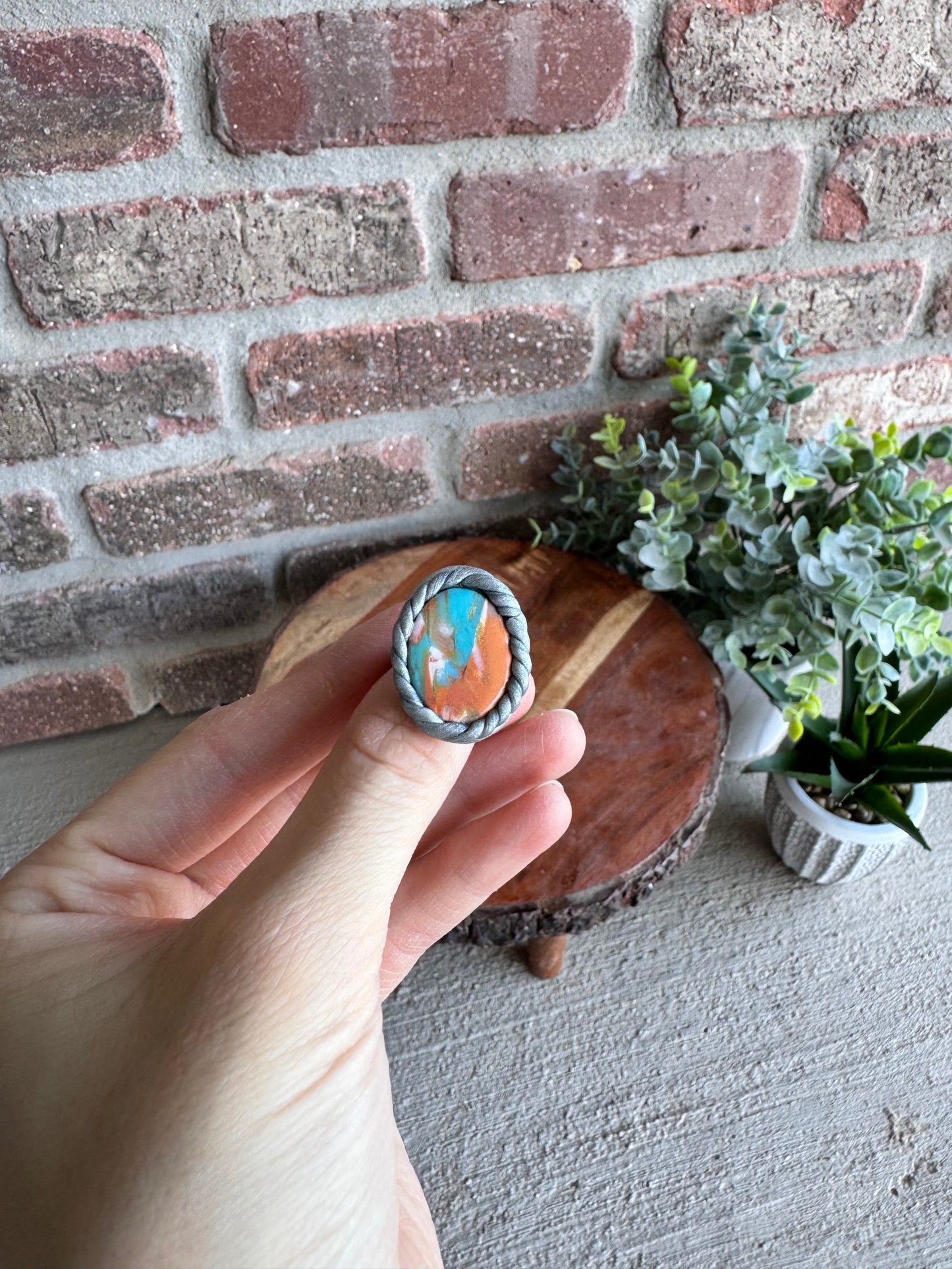 Clay Marbled Turquoise Adjustable Rings