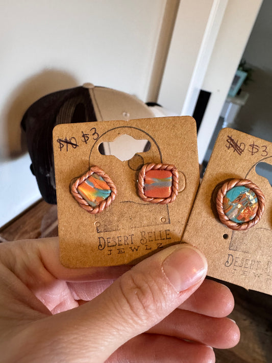 Turquoise & Orange Marble Studs