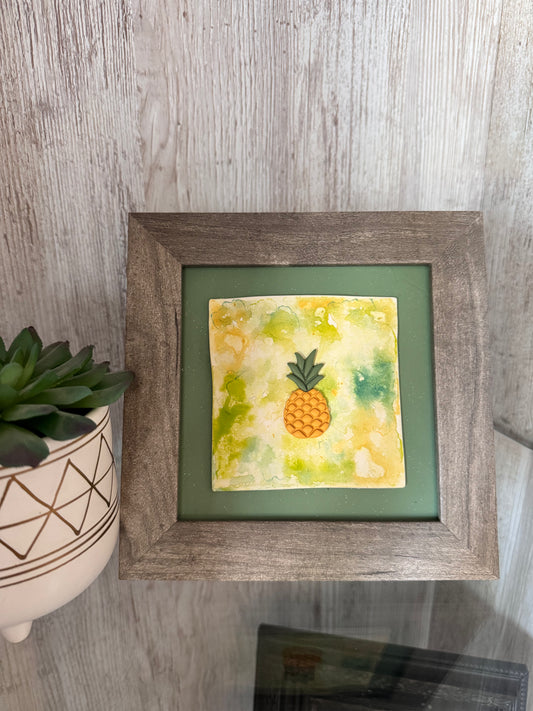 Pineapple 5x5” Framed 3D Clay Art