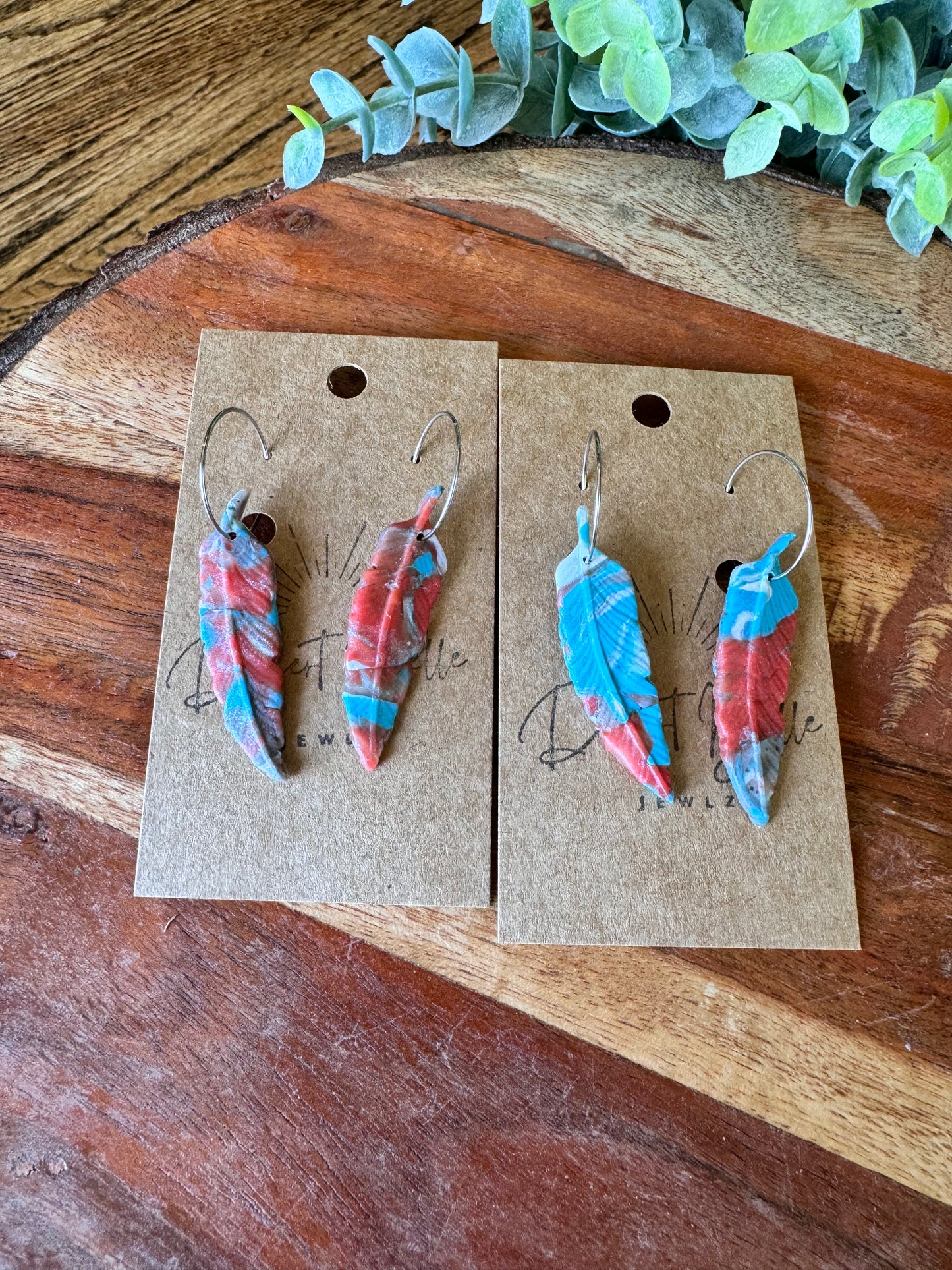 Marble Feather Hoops