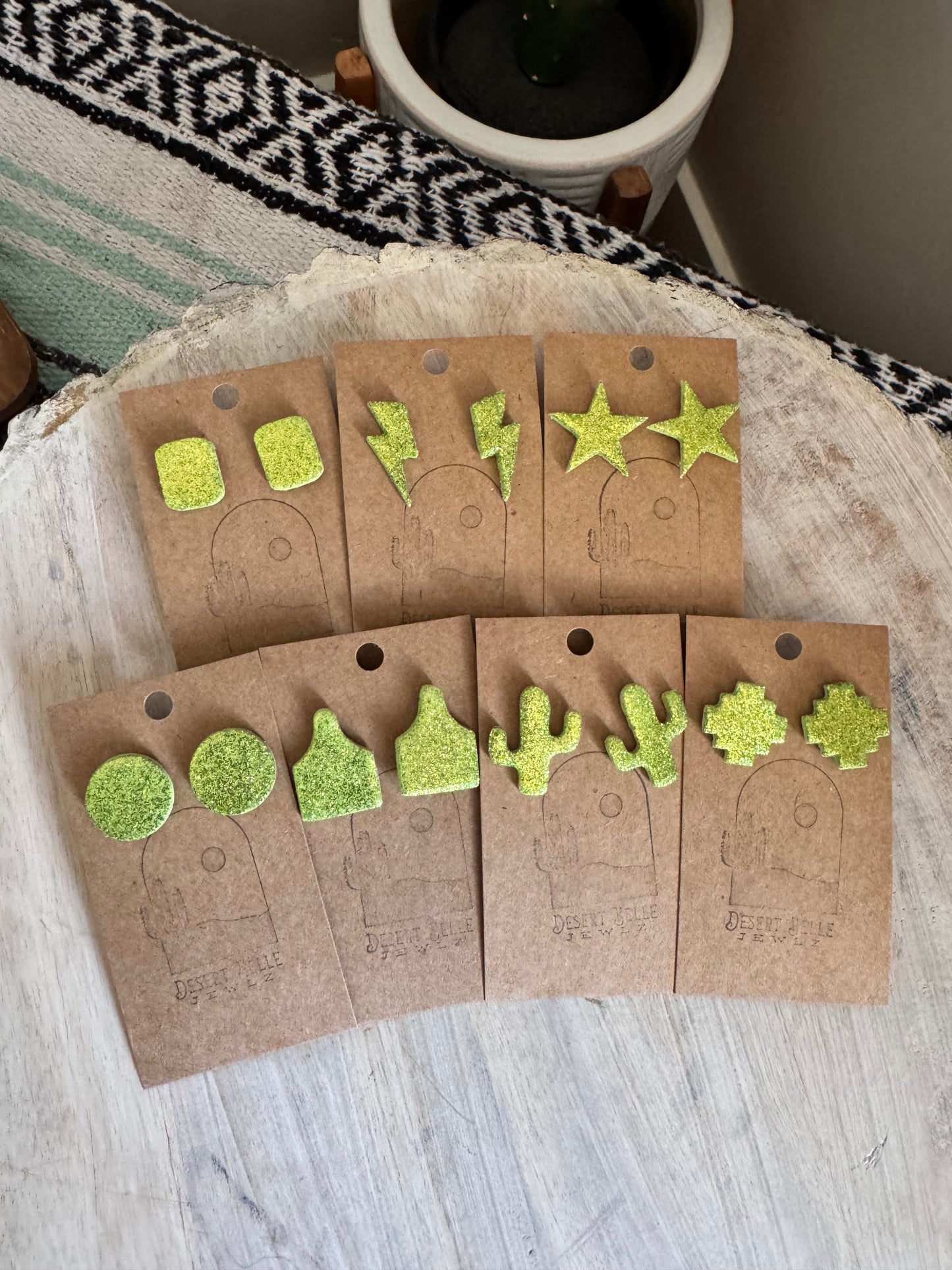 Lime Green Glitter Studs