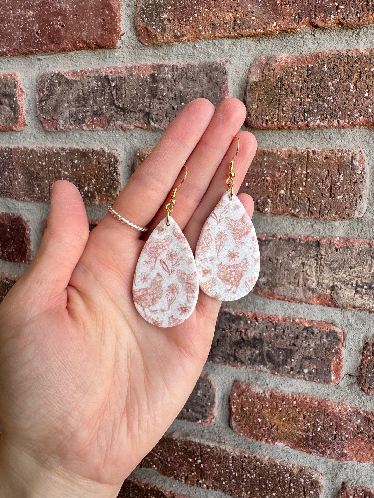 Neutral Watercolor Chicken Earrings