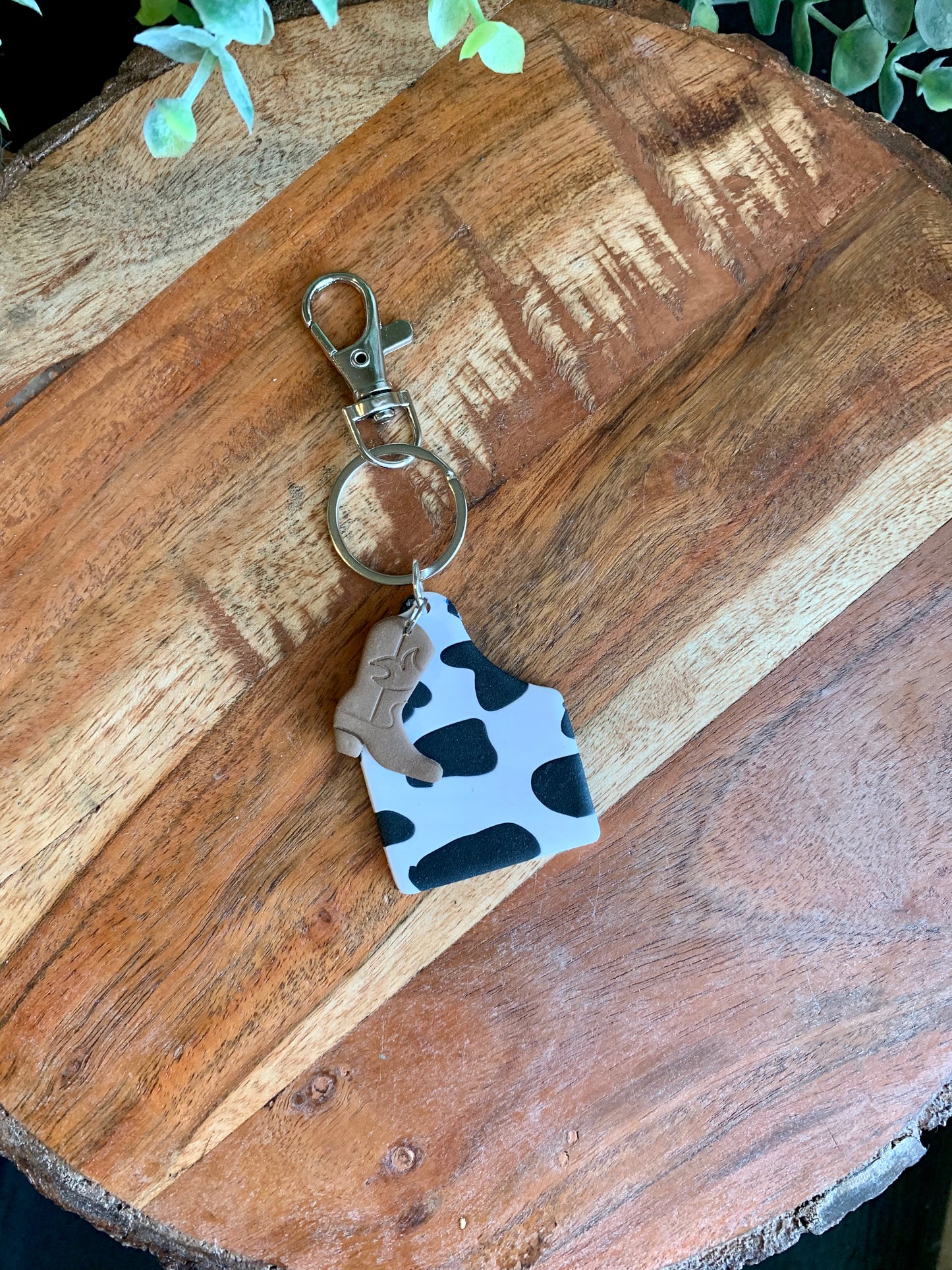 Cow Tag + Boot Keychain