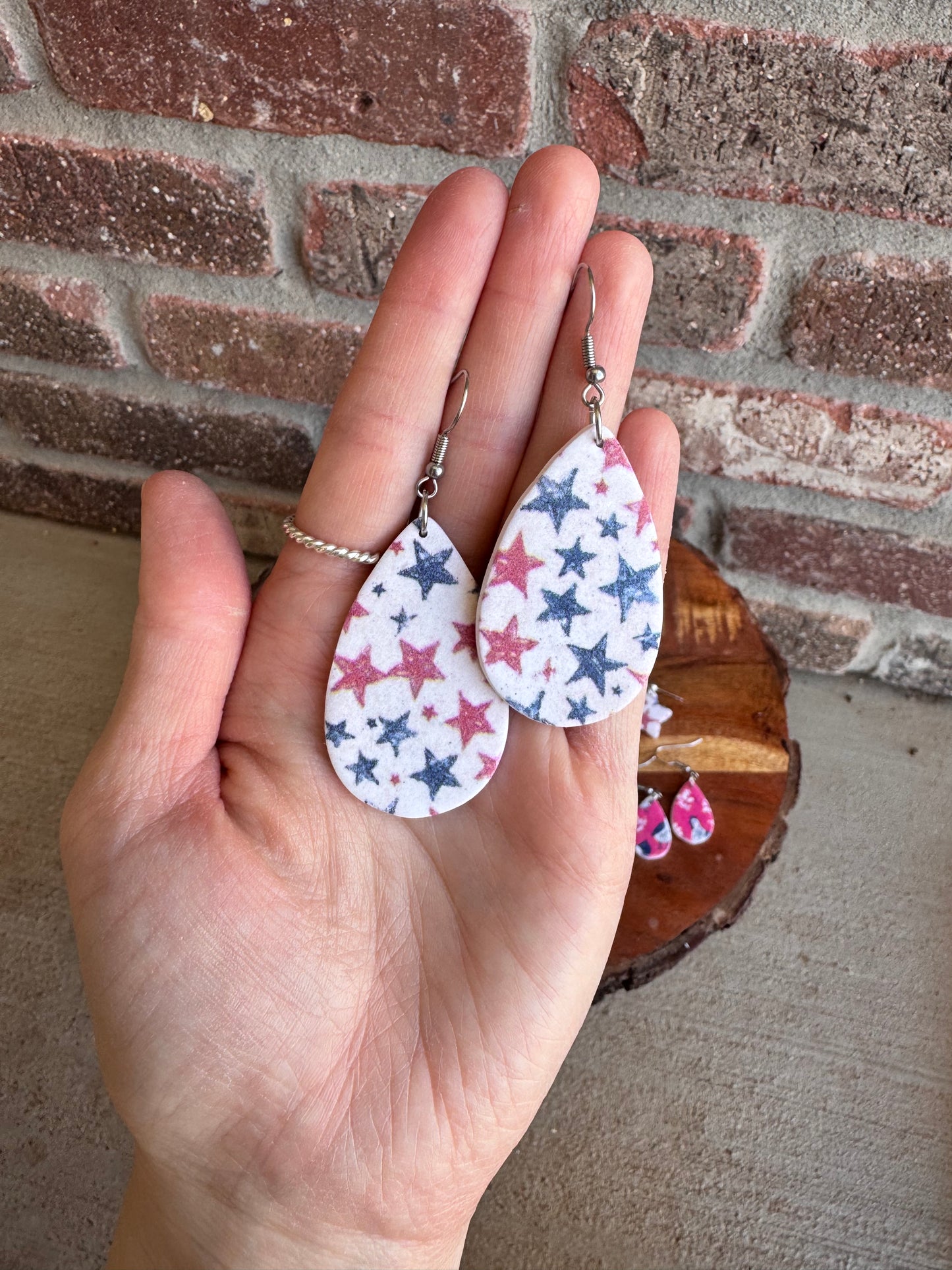 Red White & Blue Clay Earrings