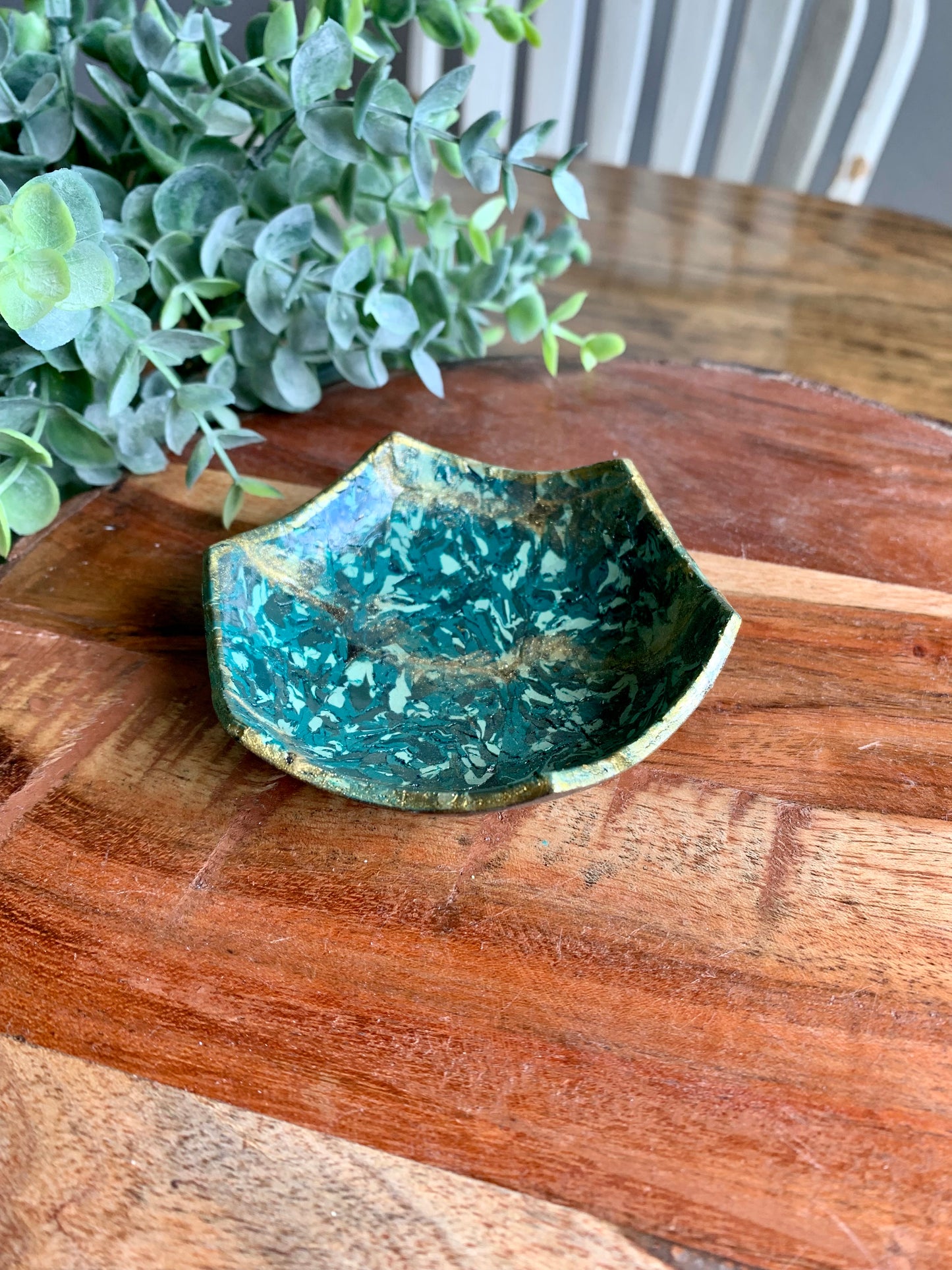 Green + Gold Marble Ring Dish