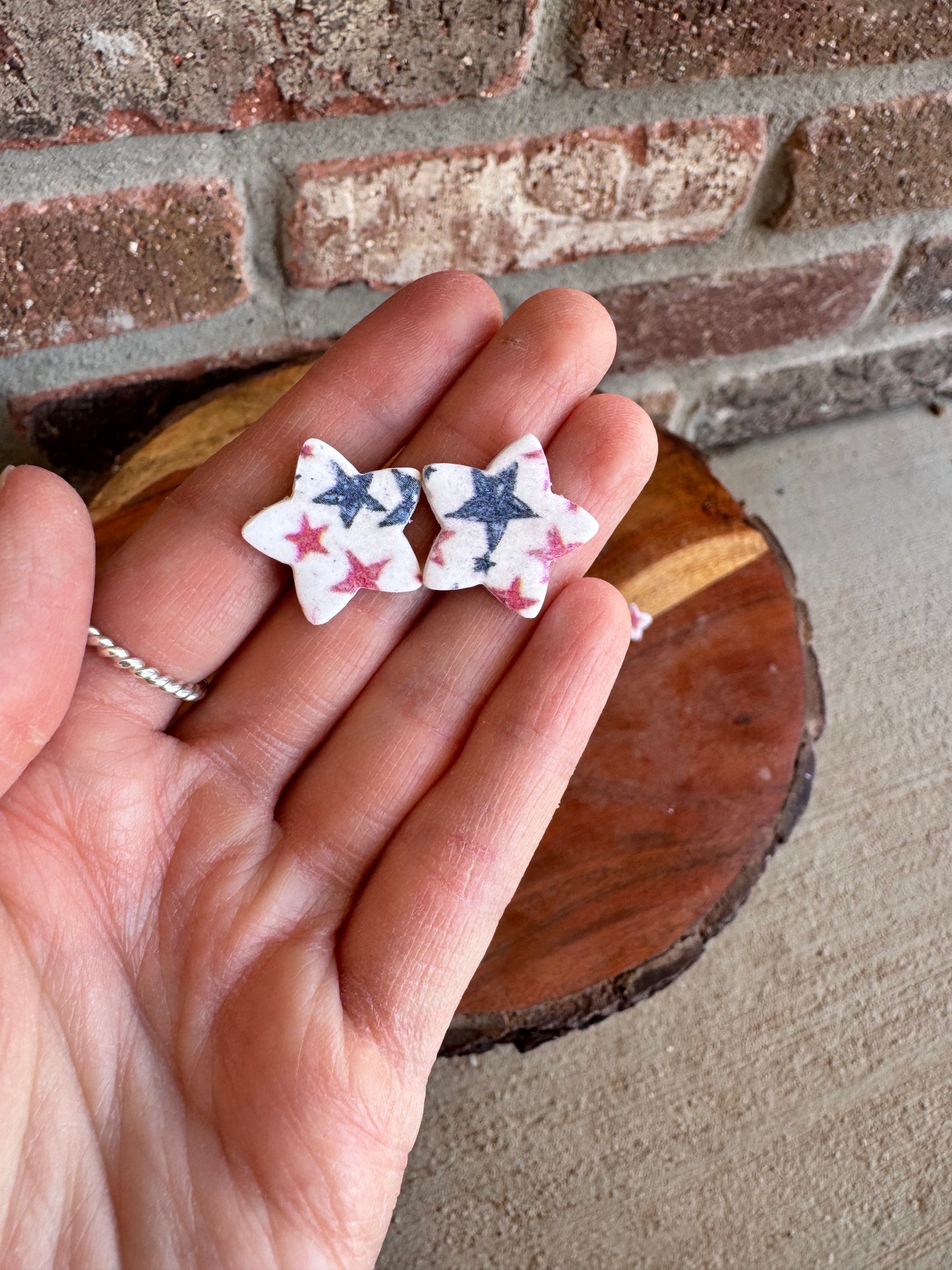 Red White & Blue Clay Earrings
