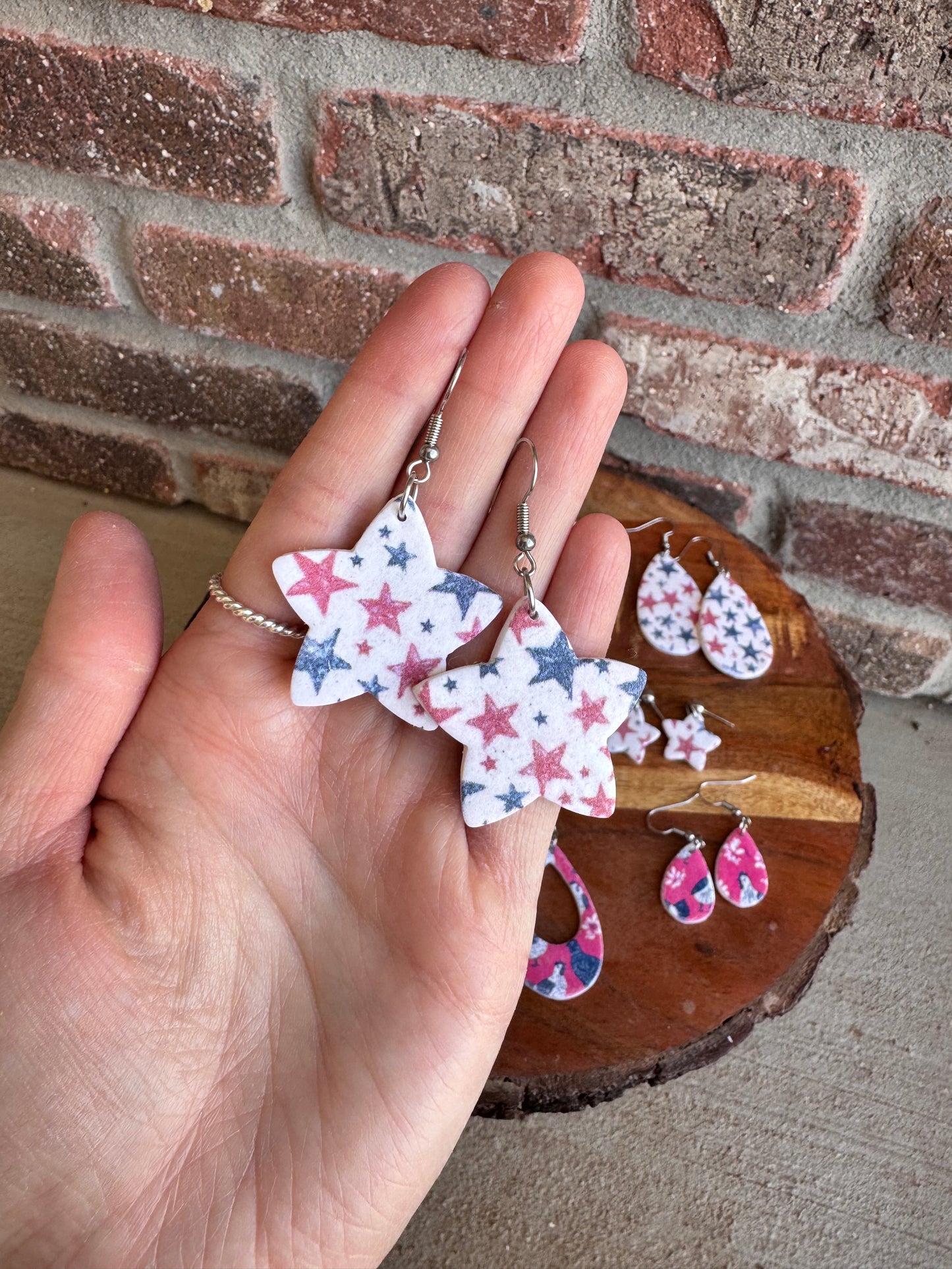 Red White & Blue Clay Earrings
