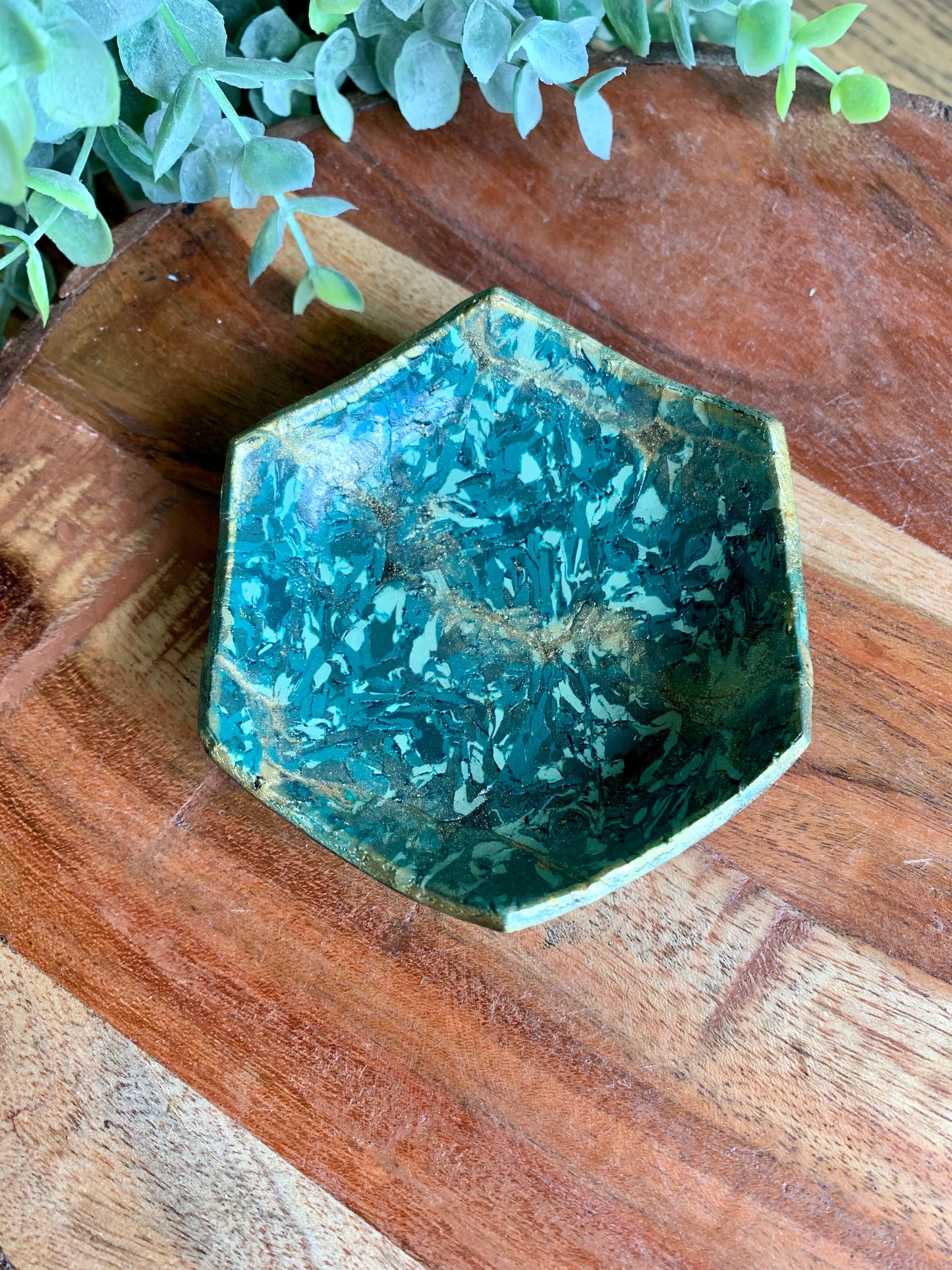 Green + Gold Marble Ring Dish