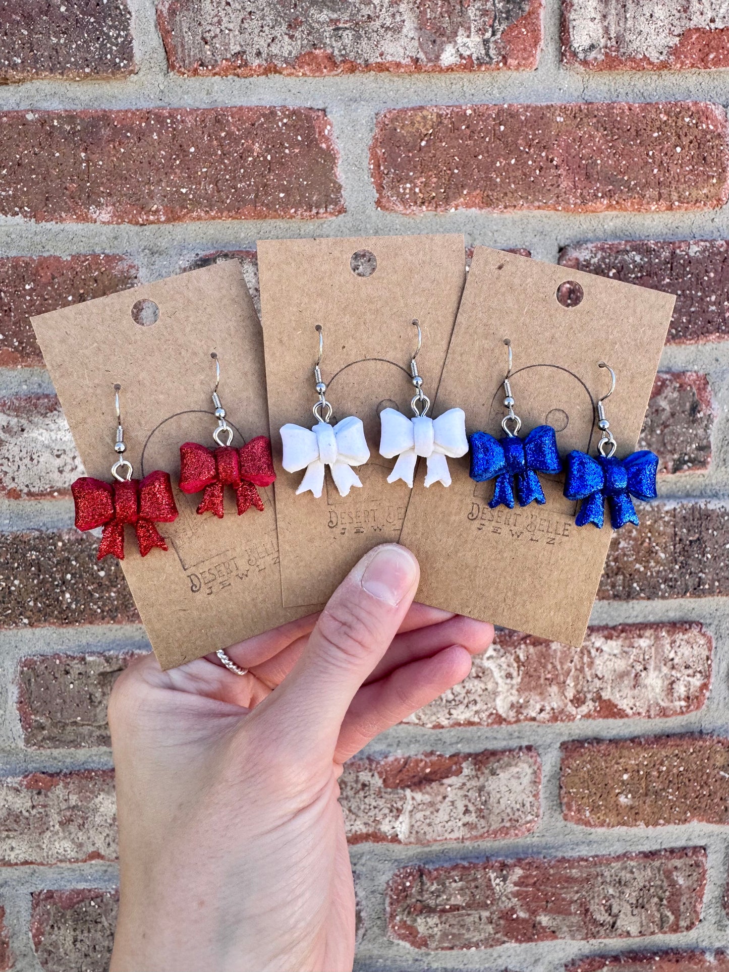 Americana Glitter Bow Earrings