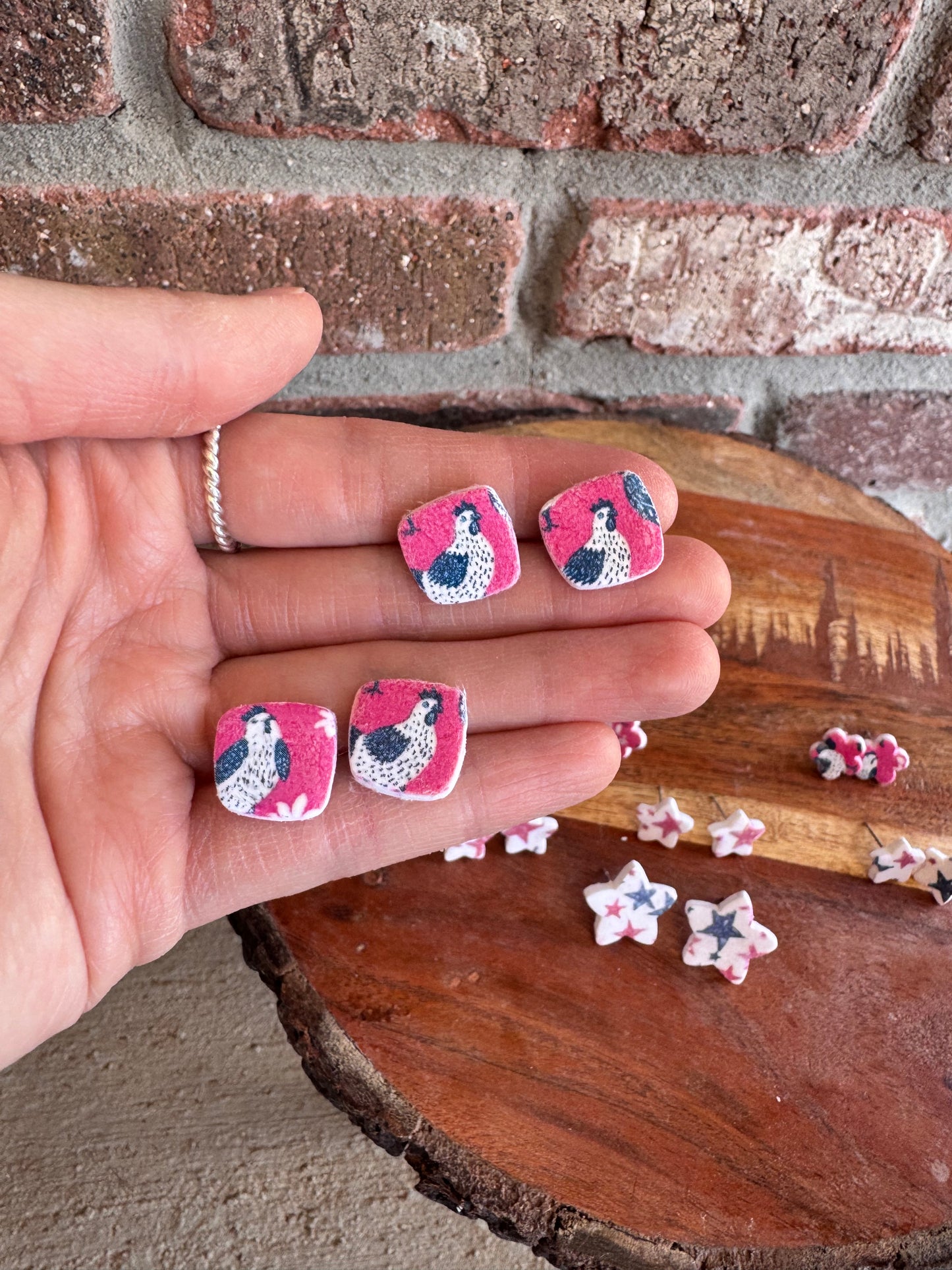 Red White & Blue Clay Earrings