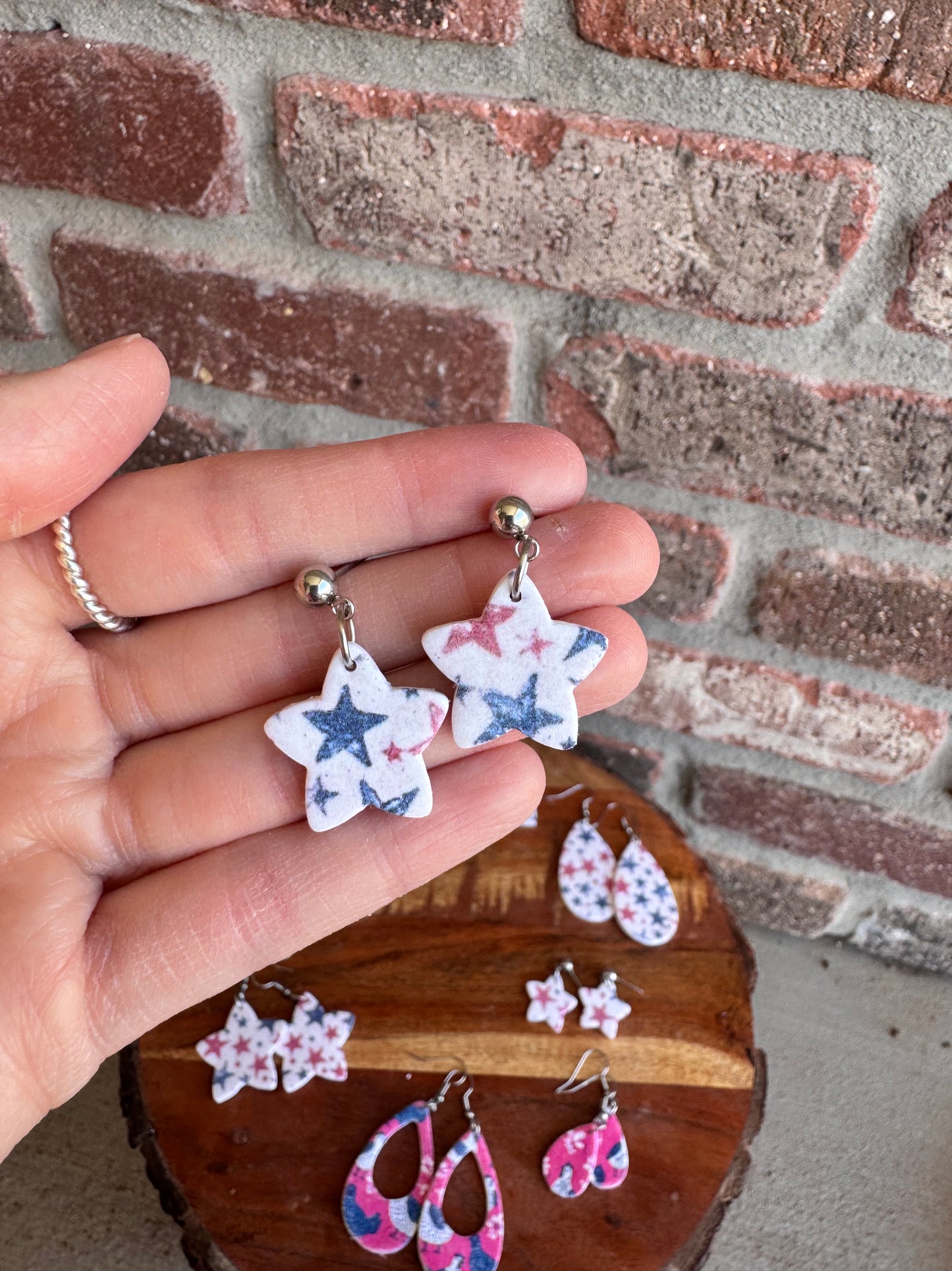 Red White & Blue Clay Earrings