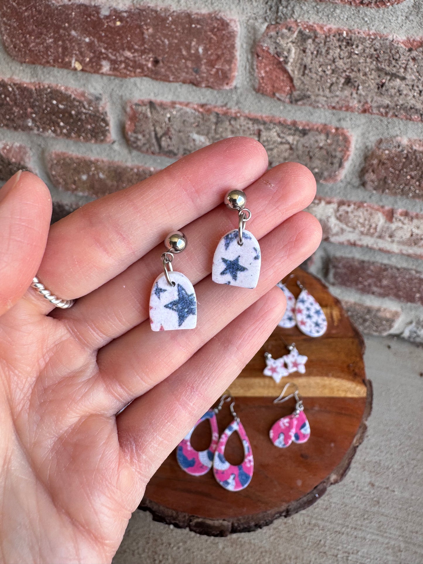 Red White & Blue Clay Earrings