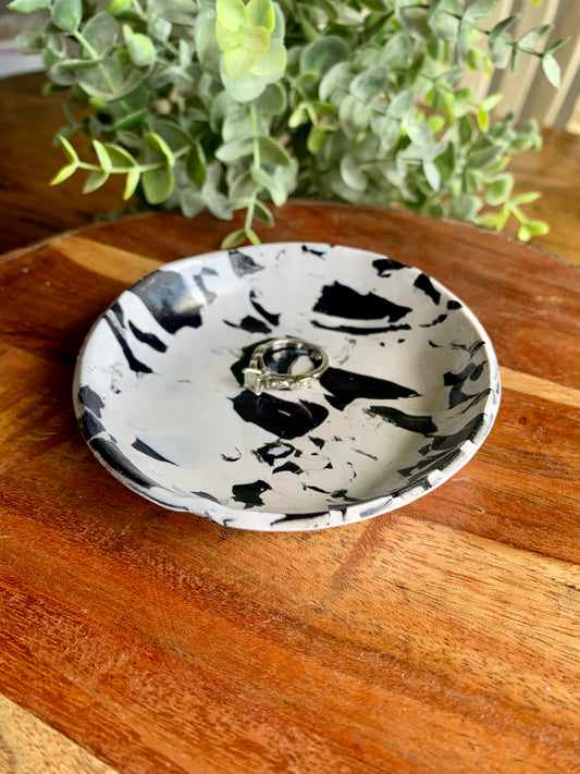 Black + White Marble Ring Dish