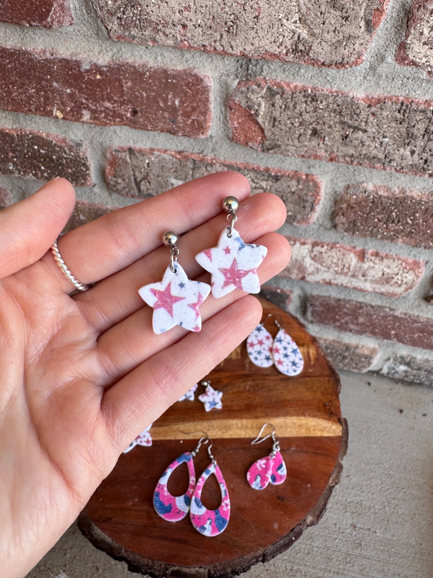 Red White & Blue Clay Earrings