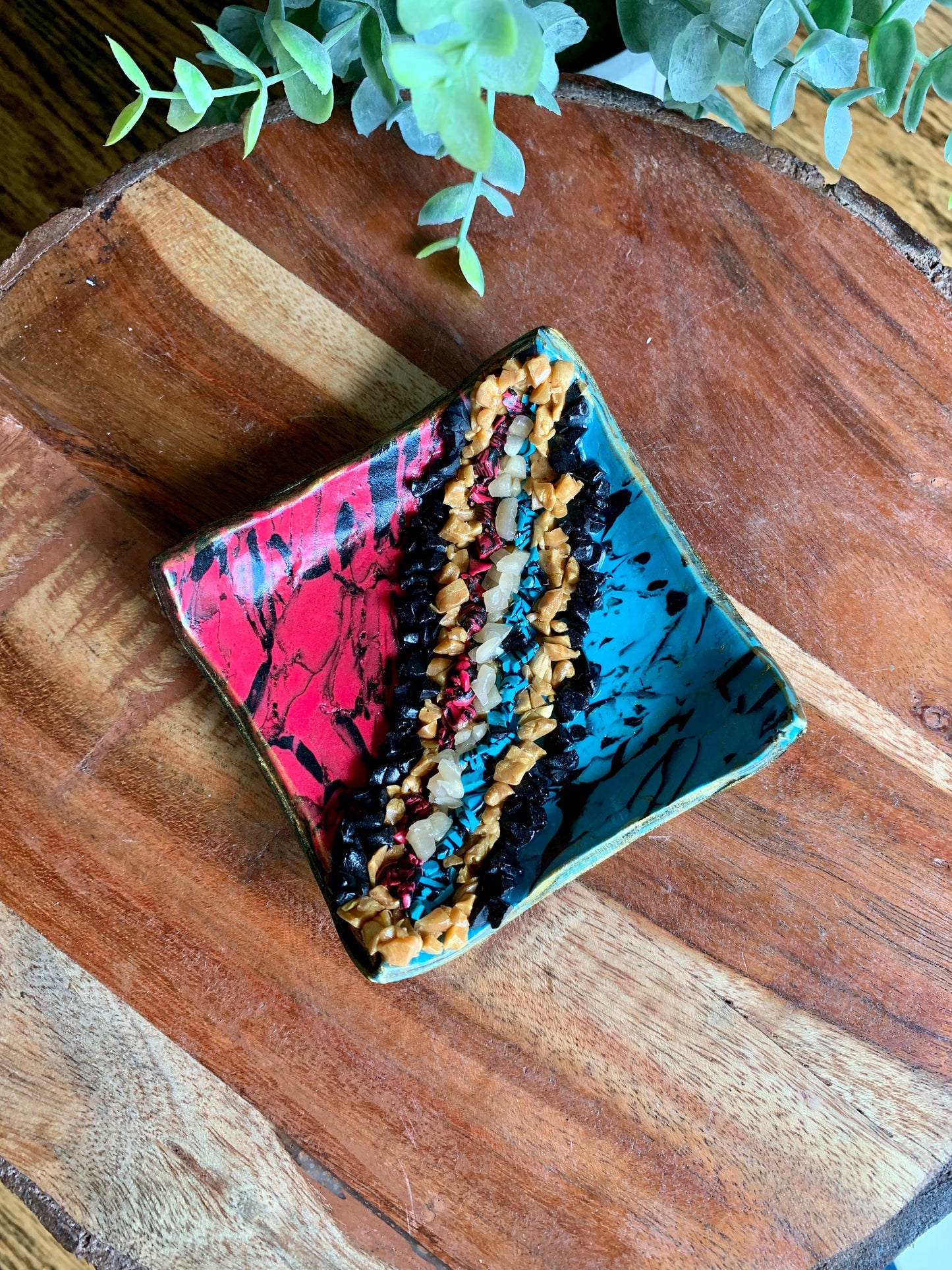 Turquoise + Hot Pink Geode Ring Dish