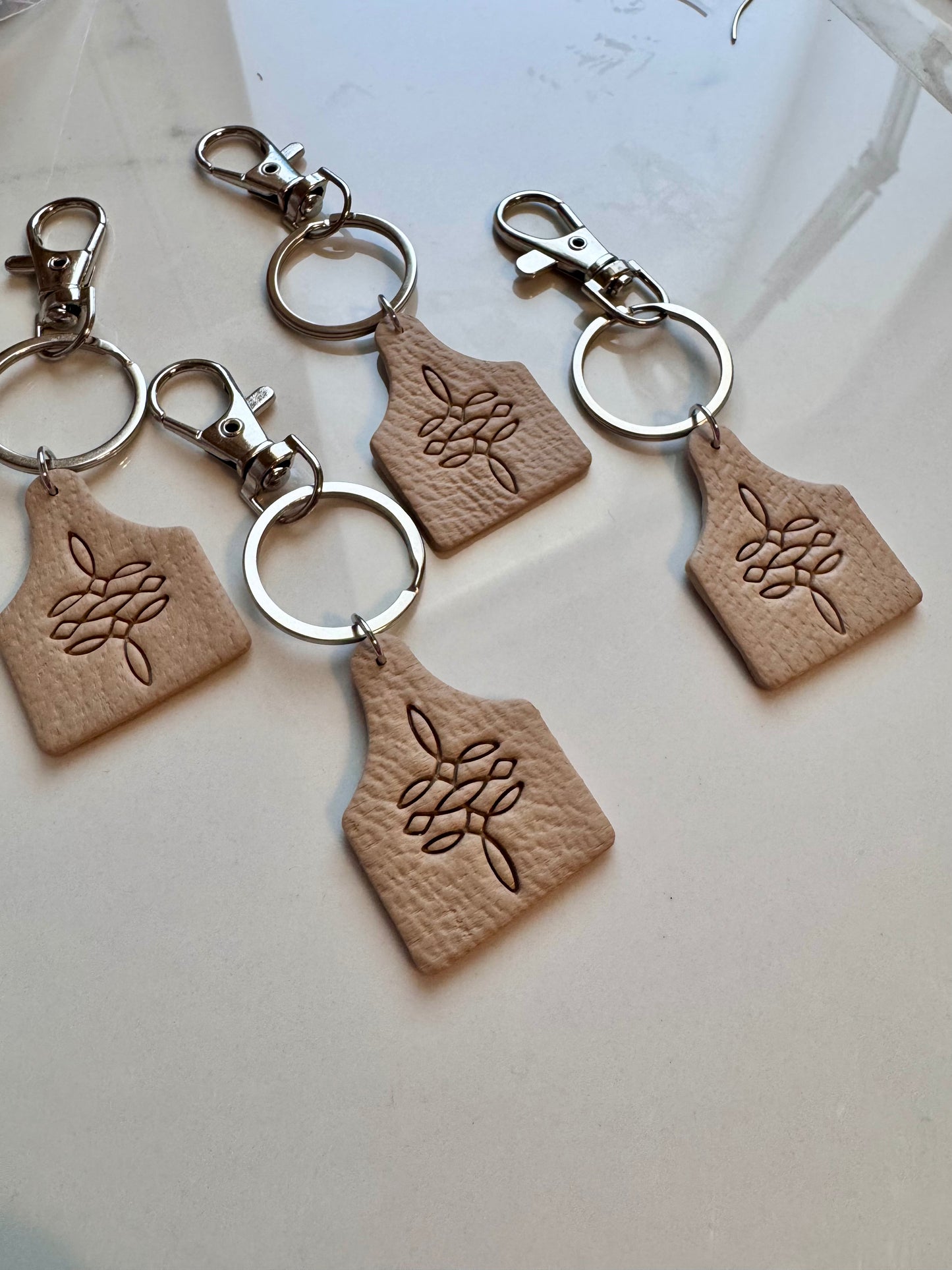 Boot Stitch Cow Tag Key Chain