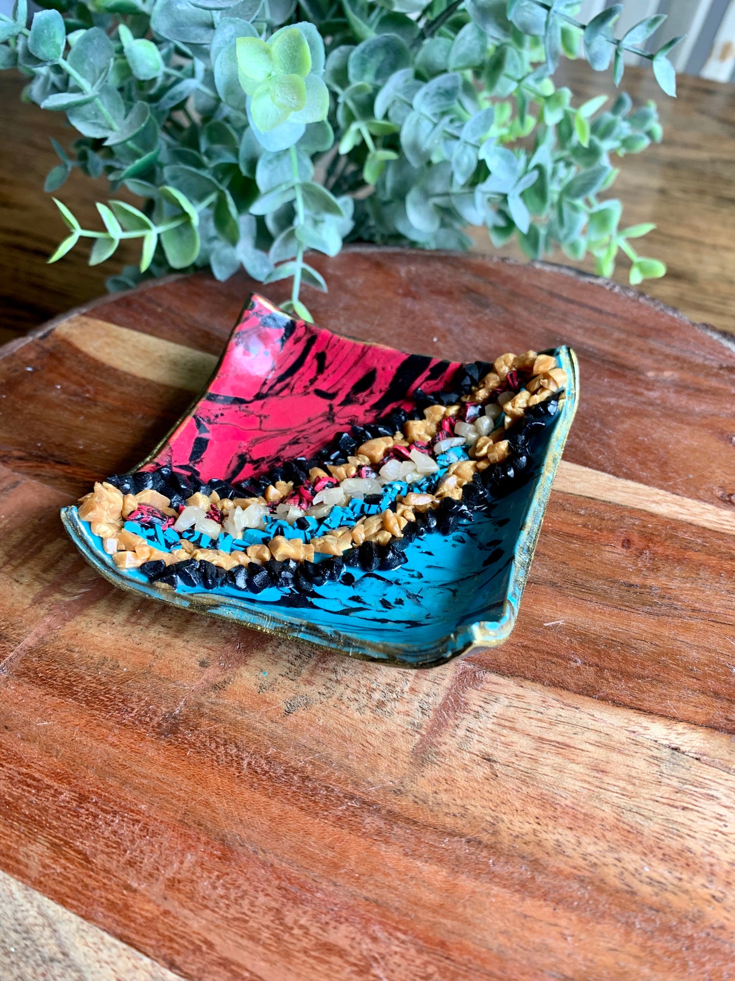 Turquoise + Hot Pink Geode Ring Dish