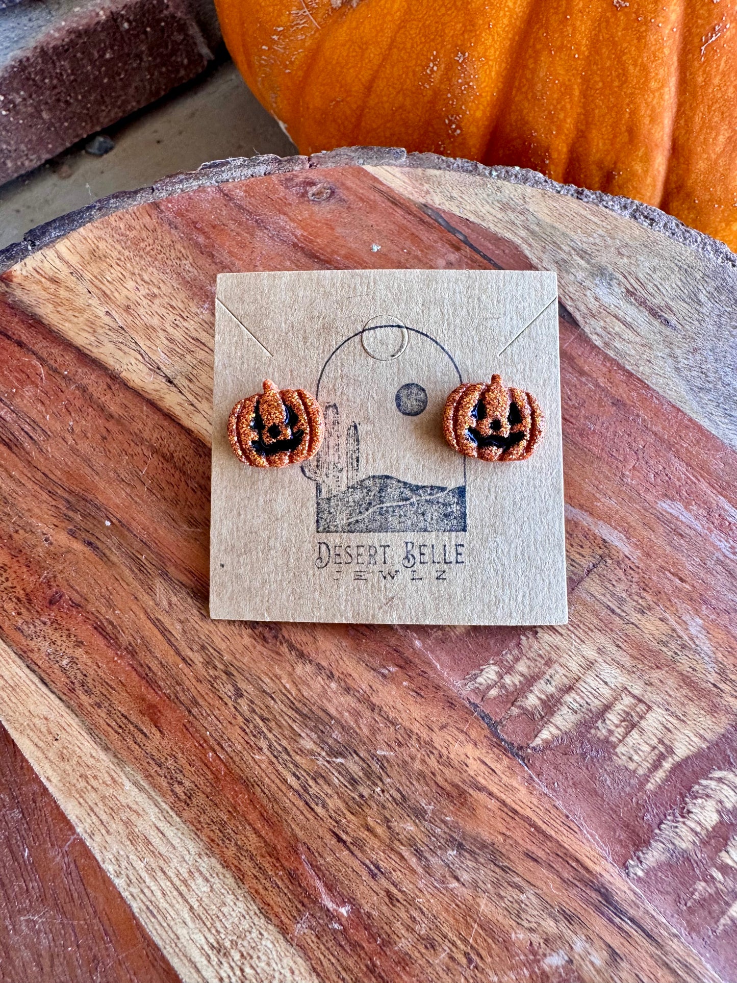 Glittery Jack-O-Lantern Studs