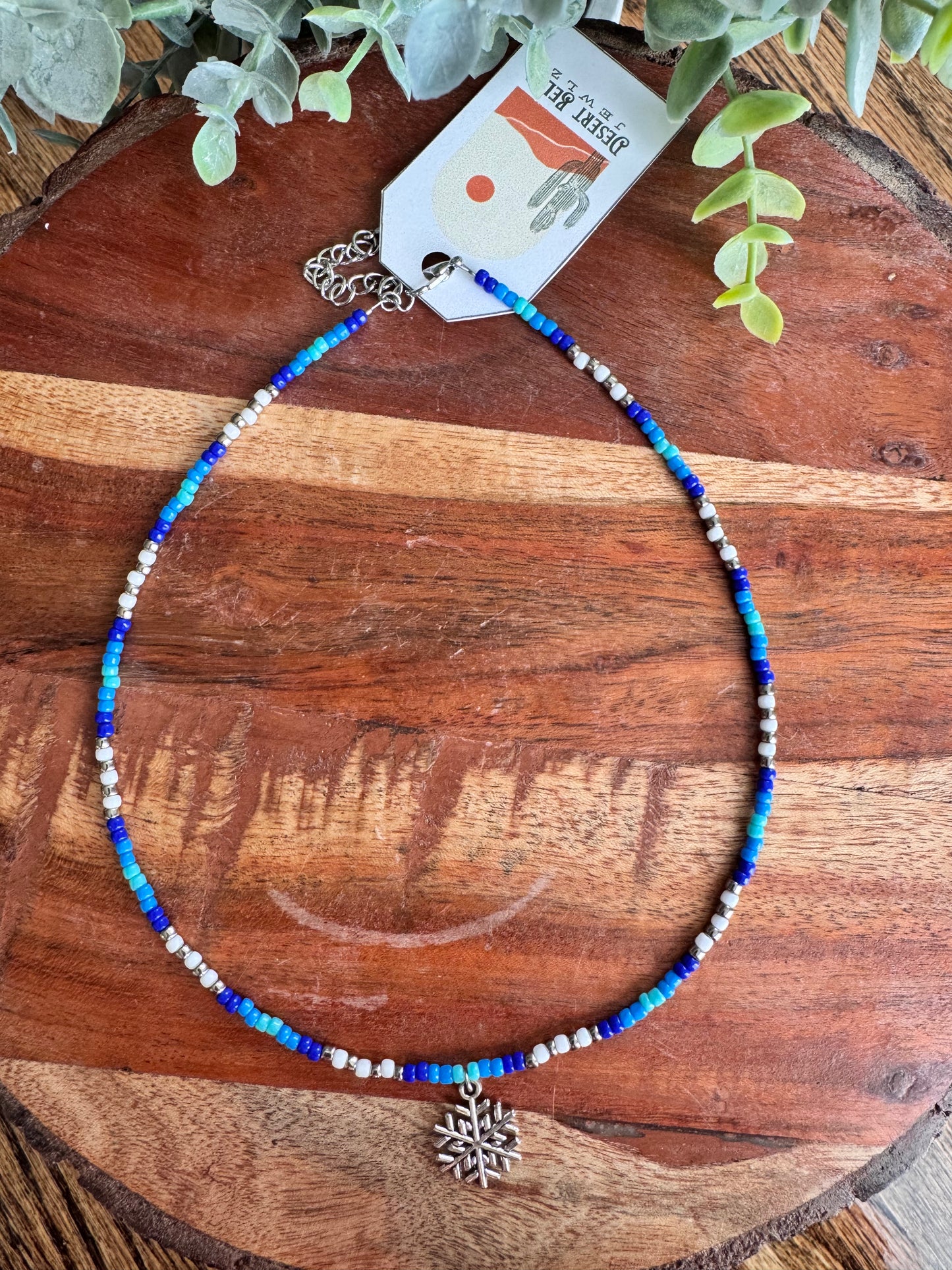 Blue Snowflake Seed Bead Choker