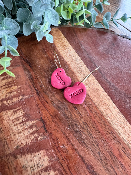 Raspberry XOXO Heart Hoops