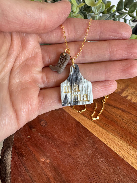 Mama Cow Tag + Boot Necklace