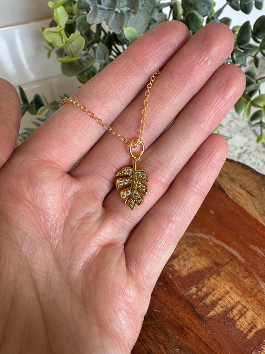 Gold Tropical Leaf Necklace