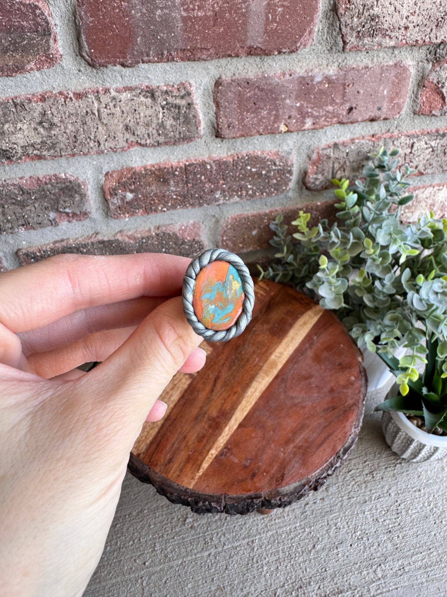 Clay Marbled Turquoise Adjustable Rings