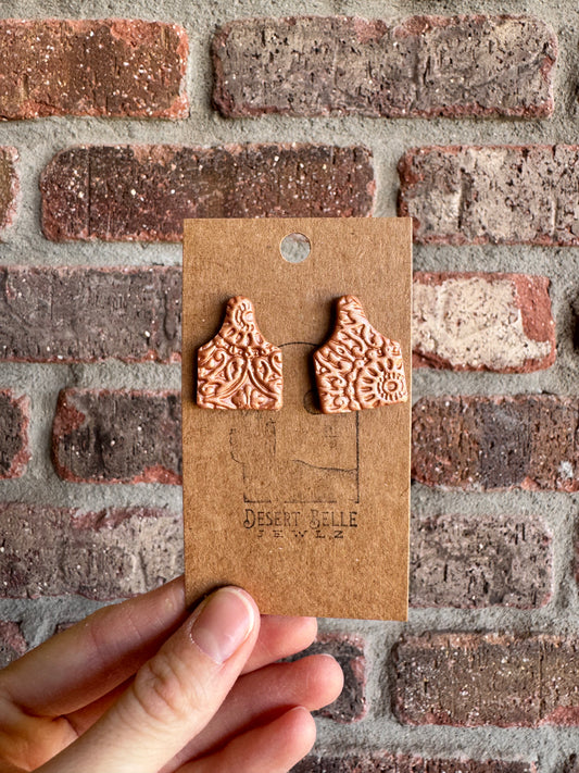 Textured Copper Cow Tag Studs
