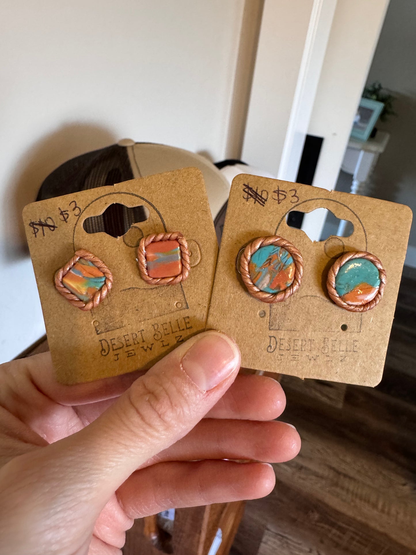 Turquoise & Orange Marble Studs