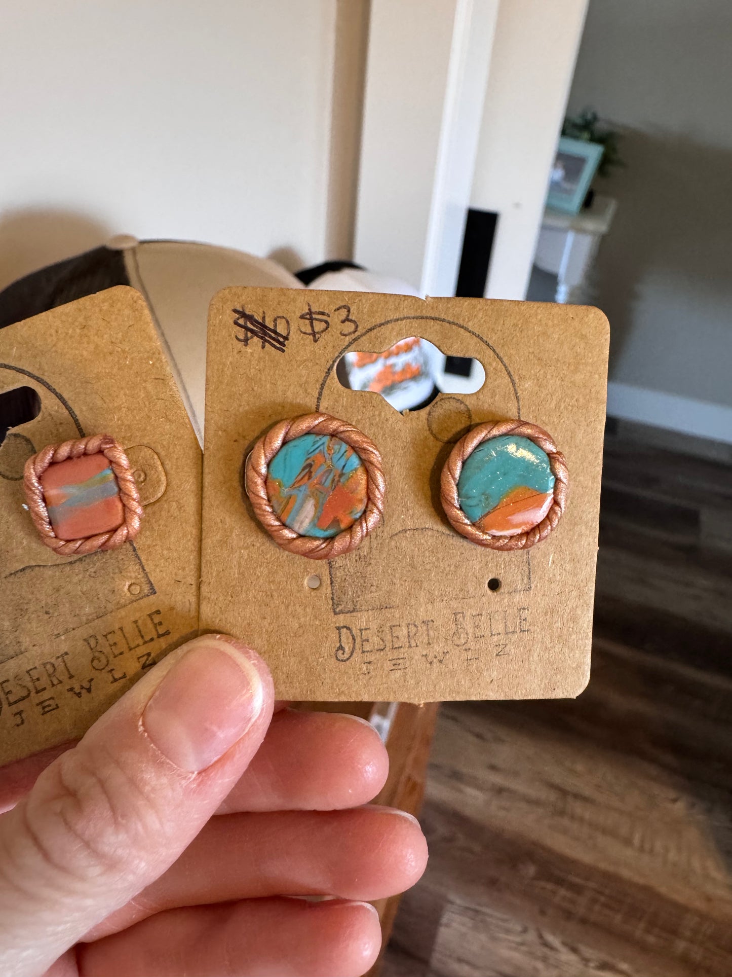 Turquoise & Orange Marble Studs