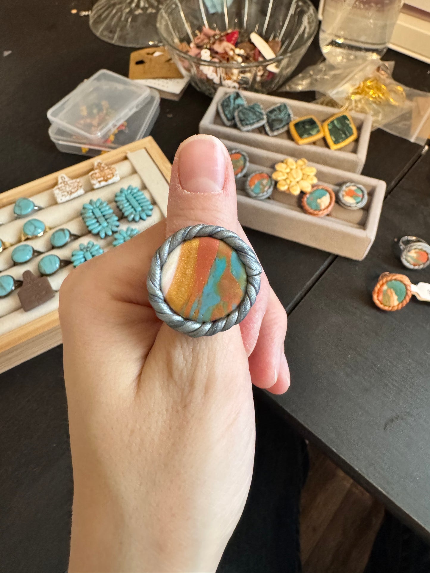 Clay Marbled Turquoise Adjustable Rings