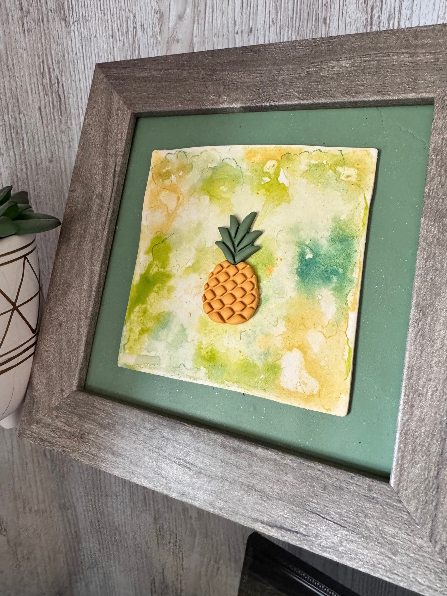 Pineapple 5x5” Framed 3D Clay Art