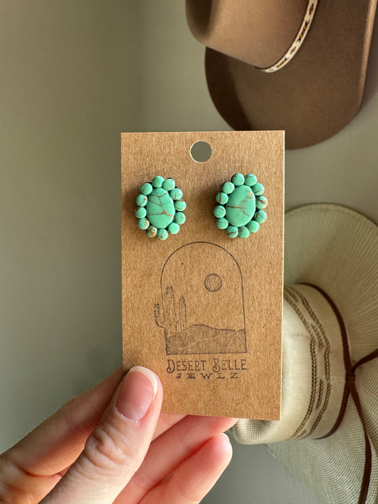 Green Turquoise Cluster Studs