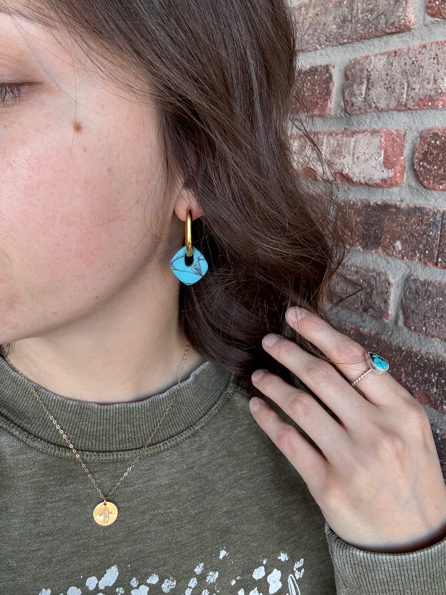 Clay Turquoise Lever Back Hoop Charms