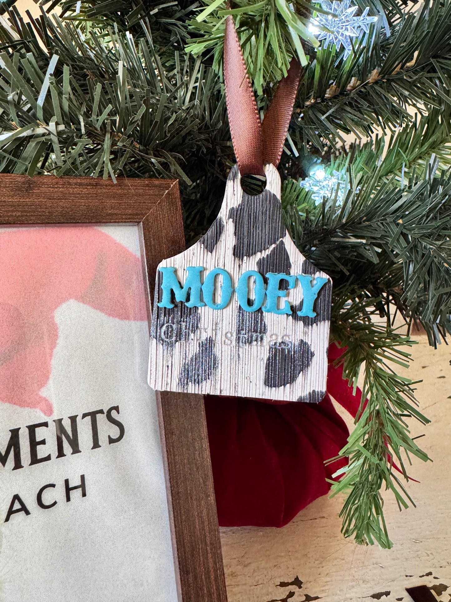 Mooey Christmas Cow Tag Ornament