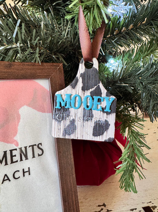 Mooey Christmas Cow Tag Ornament