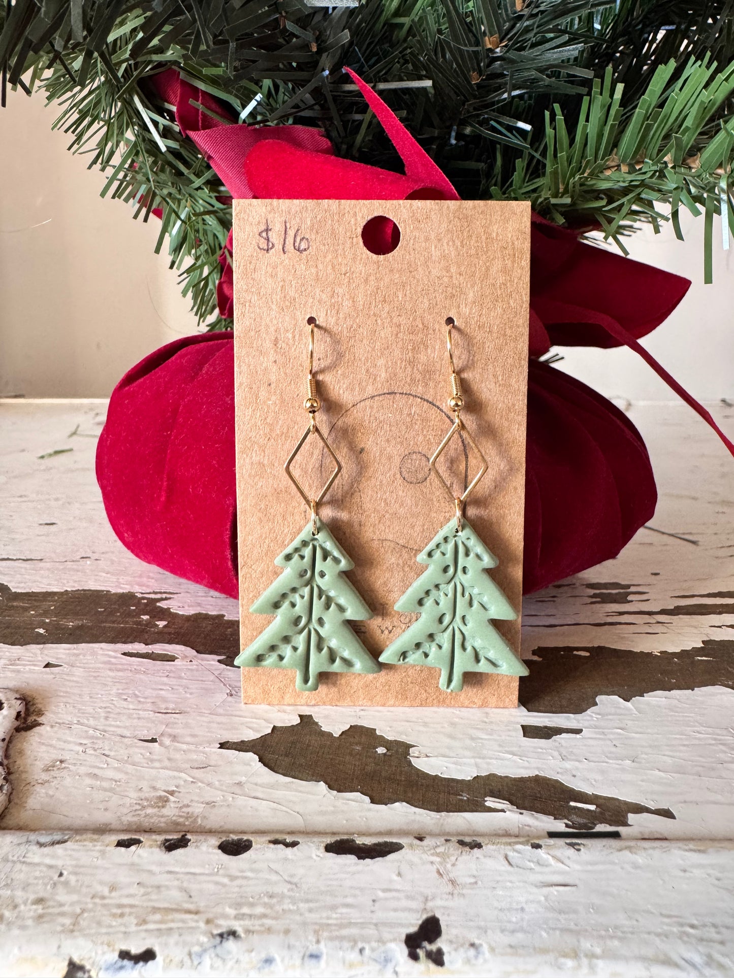 Diamond Charm Christmas Tree Earrings