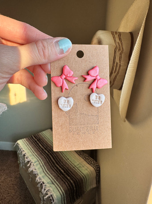 Bow + Heart Stud Duo